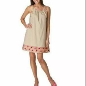 Calypso St. Barth for Target Tan floral embroidered A line sheath dress. Size L